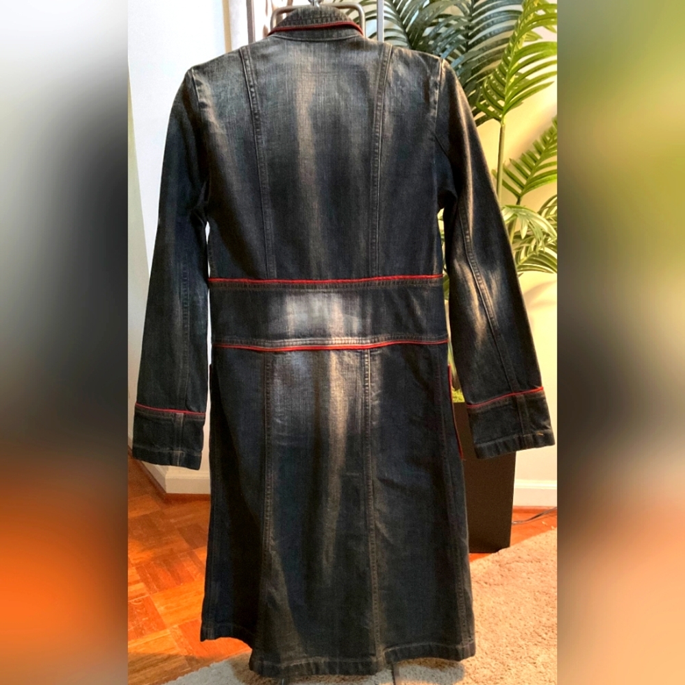 DKNY Vintage, Rare Beautiful Distressed Full Length Denim Coat - Picture 7 of 10